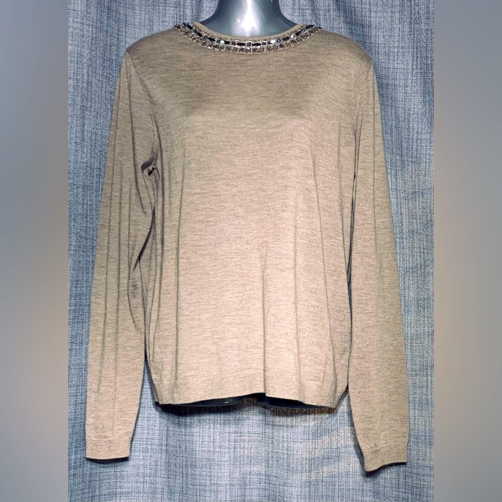 Ralph Lauren Purple Label Cashmere Jewel Neck Sweater Fawn Mel Size XL